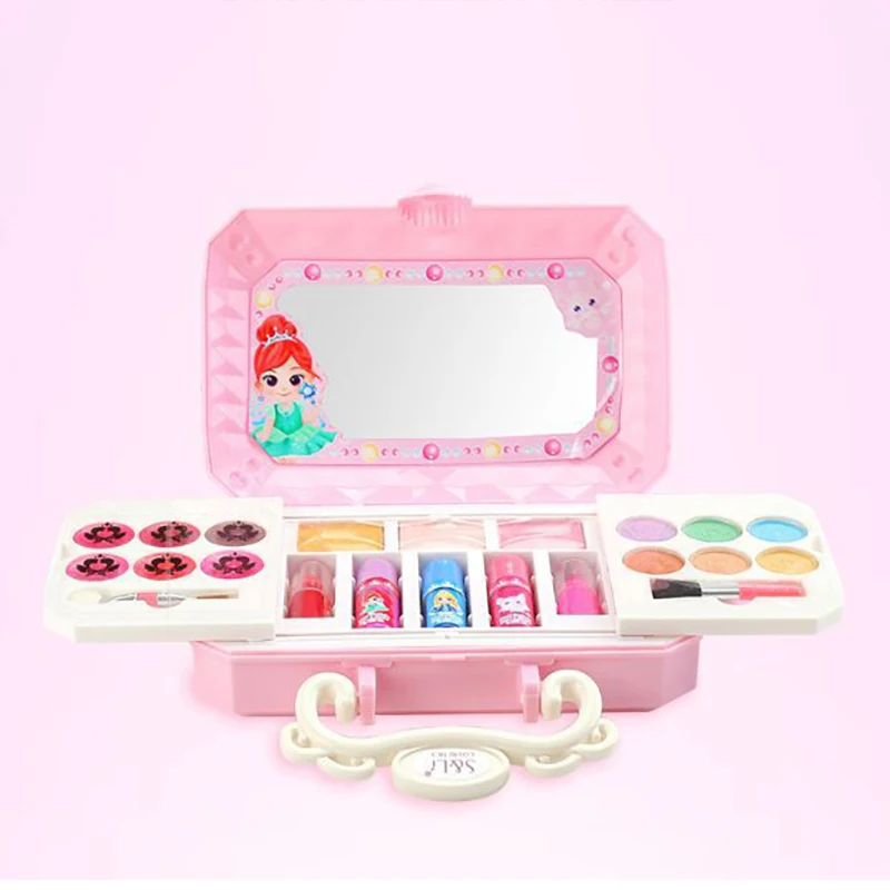 Safe Princess Girls Makeup Pretend Play Cosmetic Bag Beauty Hair Salon Toy Makeup Tools Kit Children Birthday Cosmetic Gifts