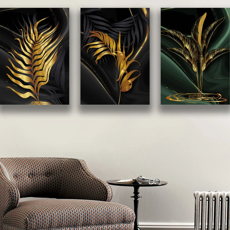 

Plant Leaves Posters And Prints Gold Wall Art Canvas Print Black Abstract Art Painting Nordic Wall Picture For Living Room Decor