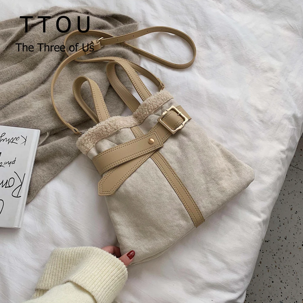 

Балетки из овечьей шерсти с узором, женская сумка через плечо, 2021 осень и зима мода маленькая сумка через плечо плюшевые сумки роскошные диз...