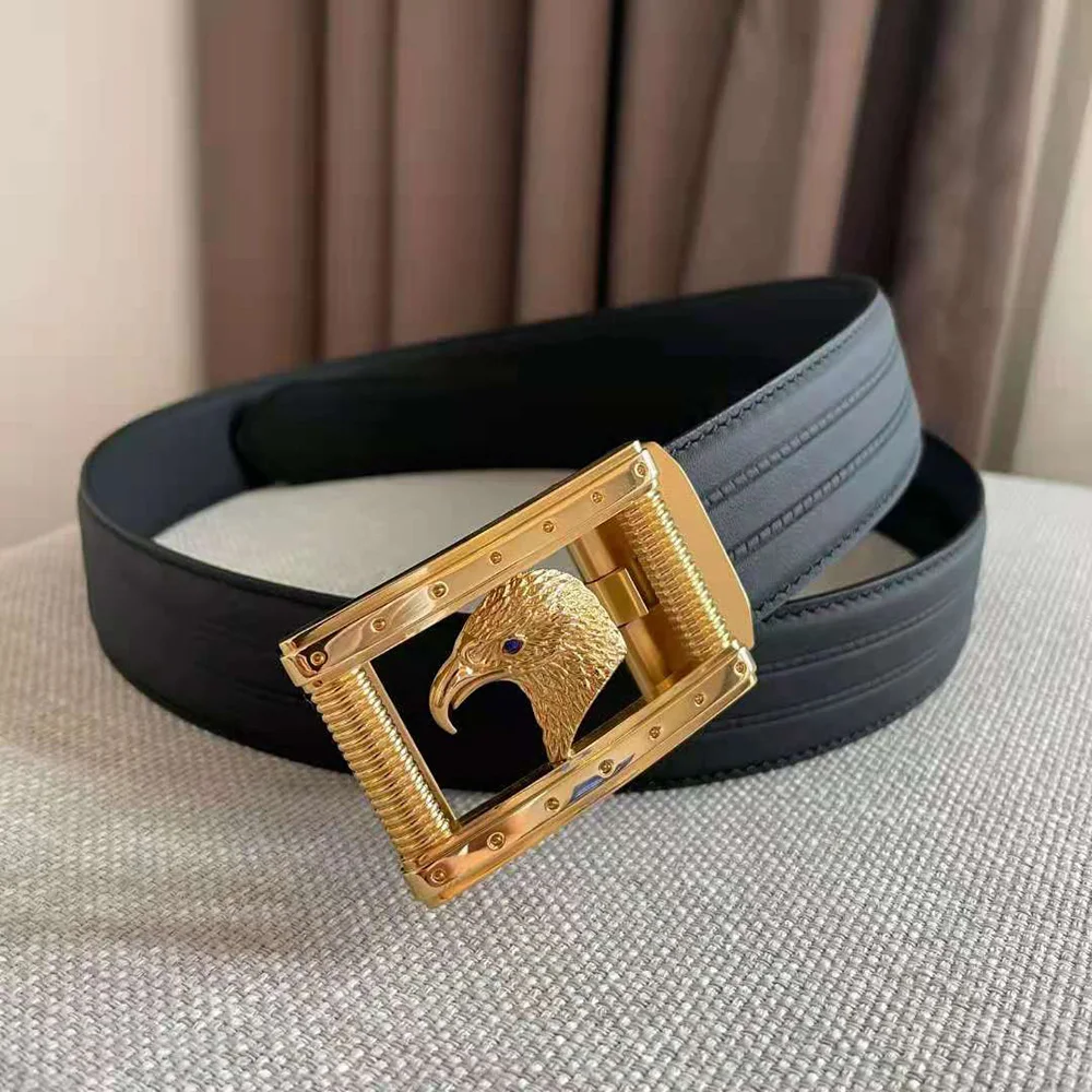 

Top 3.5Cm Adjustable Genuine Leather Black Automatic Belts For Men Jeans Luxury Classic Brand Designer Fashion Belt Gifts Box