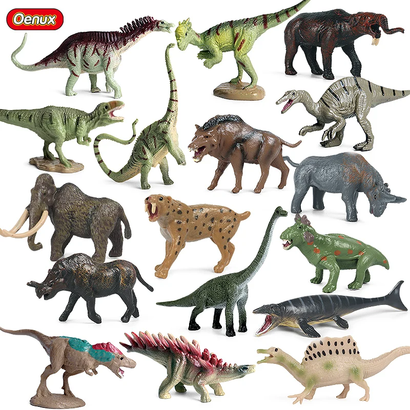 Oenux Mini Jurassic Dinosaur Mosasaur Spinosaurus T-Rex Prehistoric Mammoth Animals Model Action Figures Collection Kids Toy