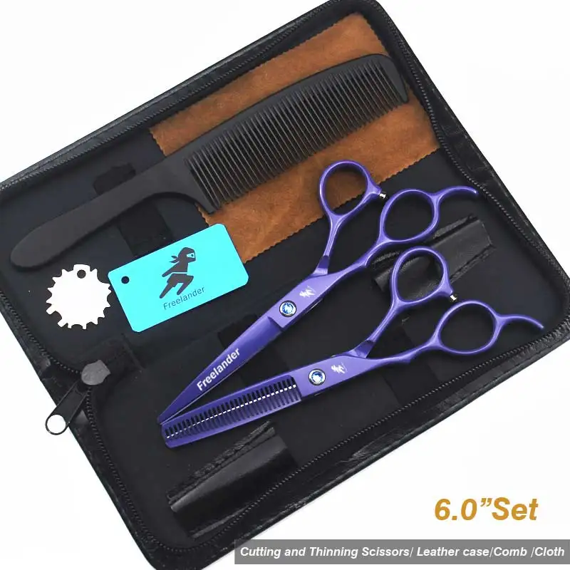 6.0Violet Set1 5,5/6,0 дюймов серебряные японские ножницы для волос дешевые Парикмахерские ножницы Ножницы Парикмахерская бритва стрижка левосторонние ножницы - Цвет: 6.0Violet Set1