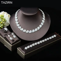 2022 cubic zirconia bridal statement jewelry sets cz necklace bracelet earrings ring 3a women wedding party water shape gifts