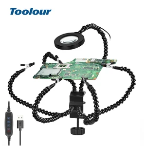 toolour multi soldering station helping third hand stand with 8pcs flexible arms desk clamp holder for pcb welding repair tool free global shipping