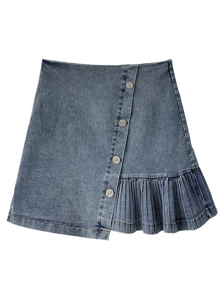 

Pleated denim skirt for women's design