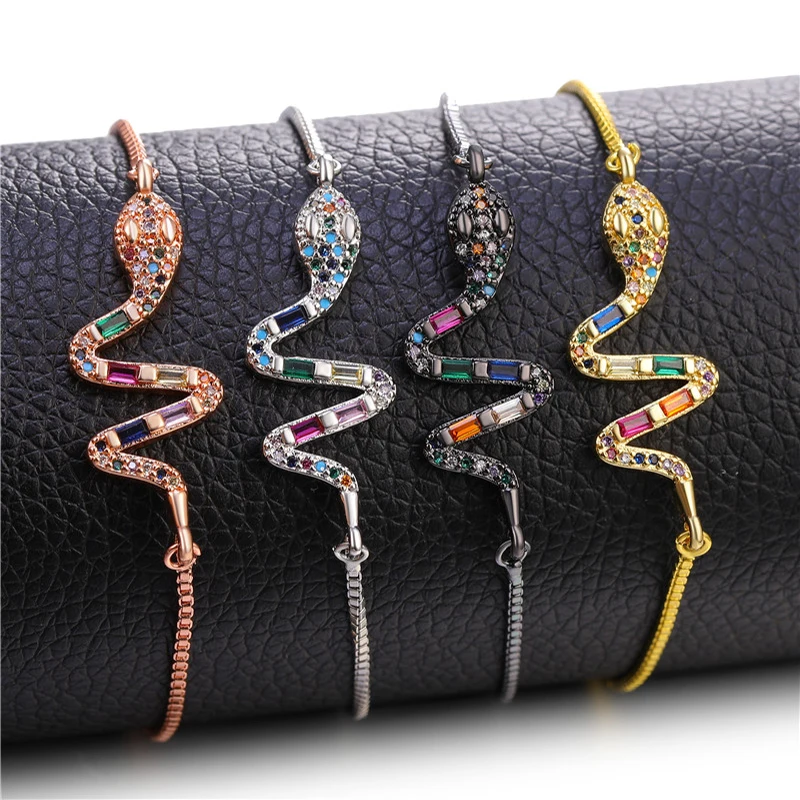 

JUWANG Rainbow Cubic Zirconia Snake Charm Bracelets Jewelry Pull-out Adjust Chain Bracelet Bangles For Women Men Birthday Gifts