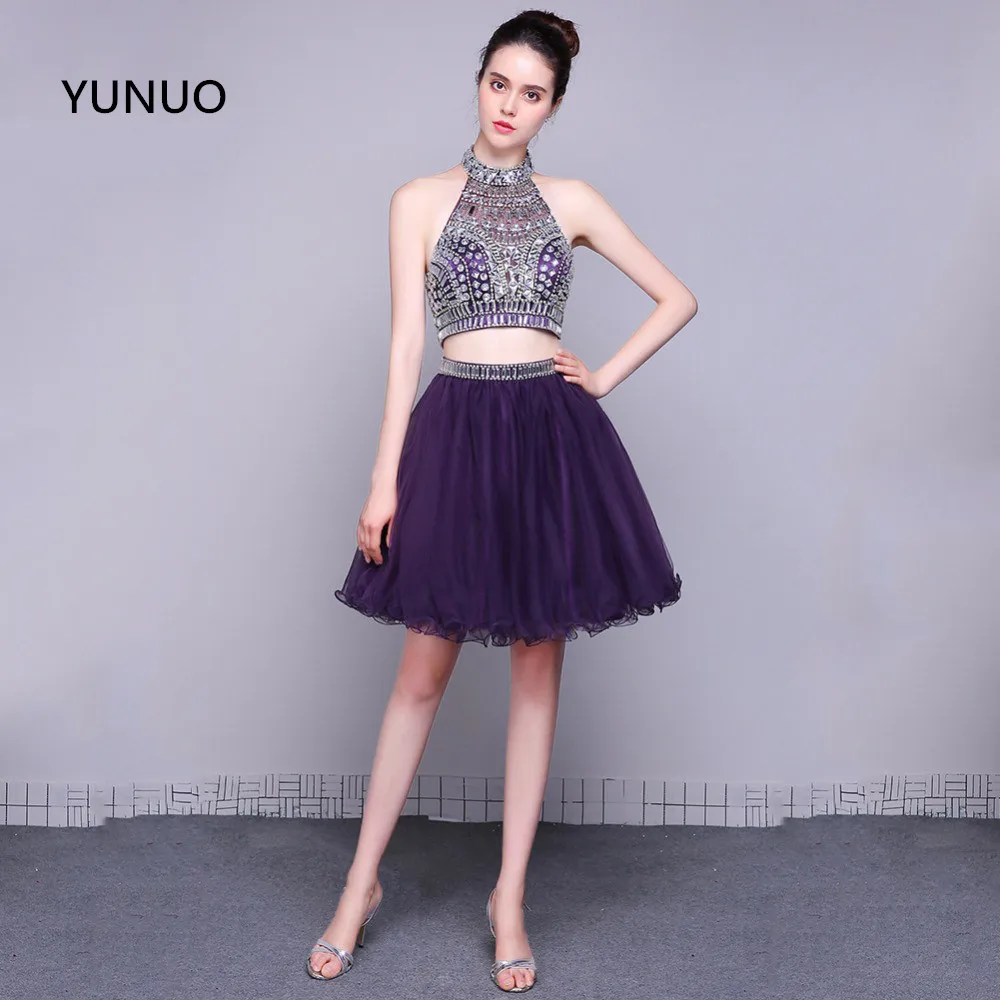 Новинка от YUNUO настоящие фиолетовые короткие платья для встречи выпускников из