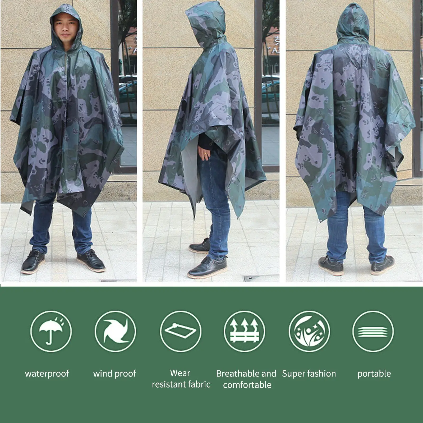 

Waterproof Rain Coat Survival Poncho Multifunctional Raincoat Military Outdoor Camping Tent Mat For Outdoor Hunting Hiking