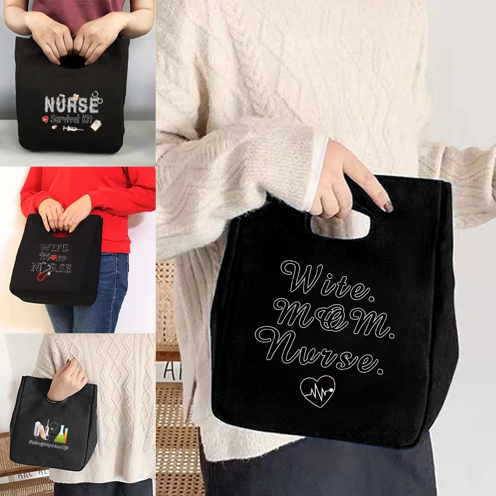 

2022 Women Bag Tote Canvas Thermal Lunch Bag,for Picnics,Office,camp,Children,Nurse Print Portable Eco Shopper Storage Bags