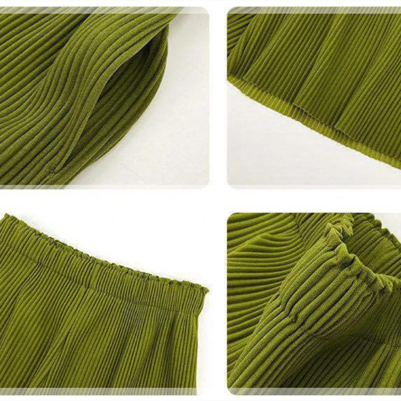 

2021 Summer Pleated Wide Leg Shorts Women Harajuku Elastic Waist Slim Fit Short Trouser Plus Size Loose Black Green Casual Short