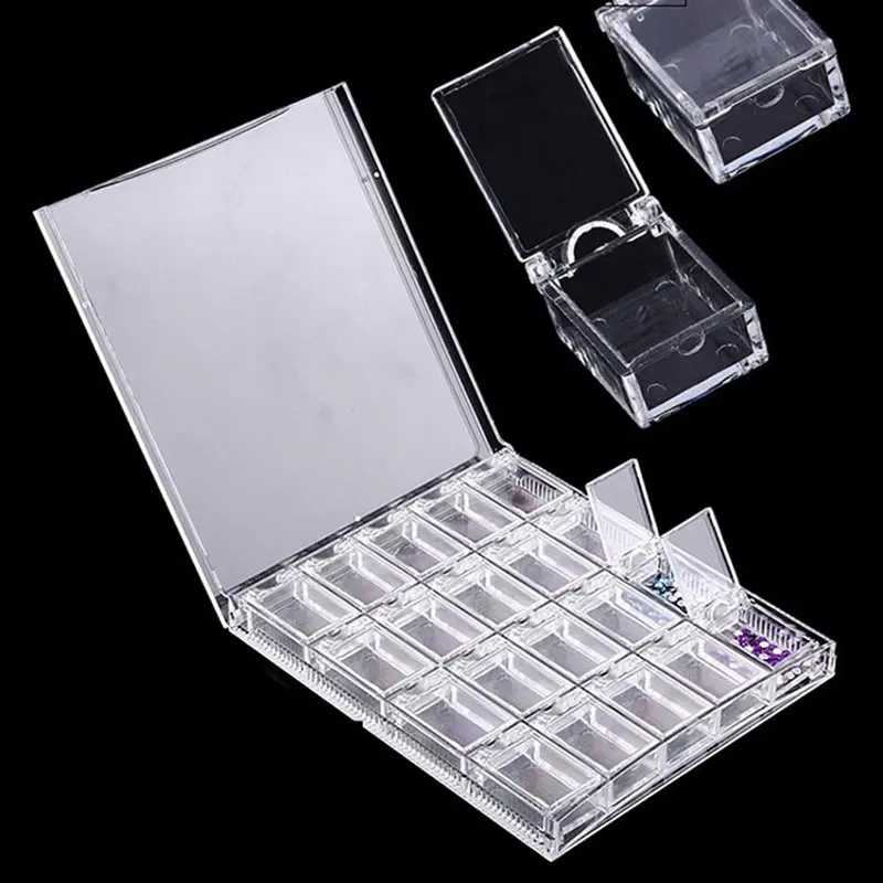 20 Grids Clear Display Case Organizer Holder For Jewelry Nail Rhinestone Beads Box Acrylic Makeup Organizer Nail Art Storage Box
