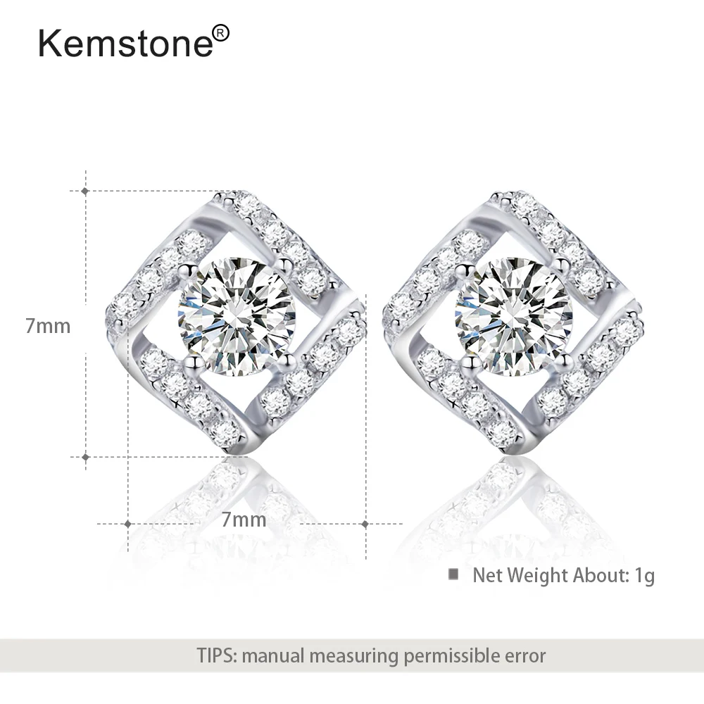 

Kemstone Silver 925 Exquisite Cubic Zirconia Square Women Stud Earrings Jewerly Gift