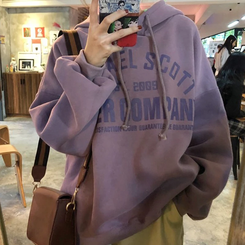 

Loose Letters Printed Women Hoodie Fashion Simple Long-Sleeved Hoodie Woman 2021 Autumn Leisure Plus Velvet Women's Sweatshirts