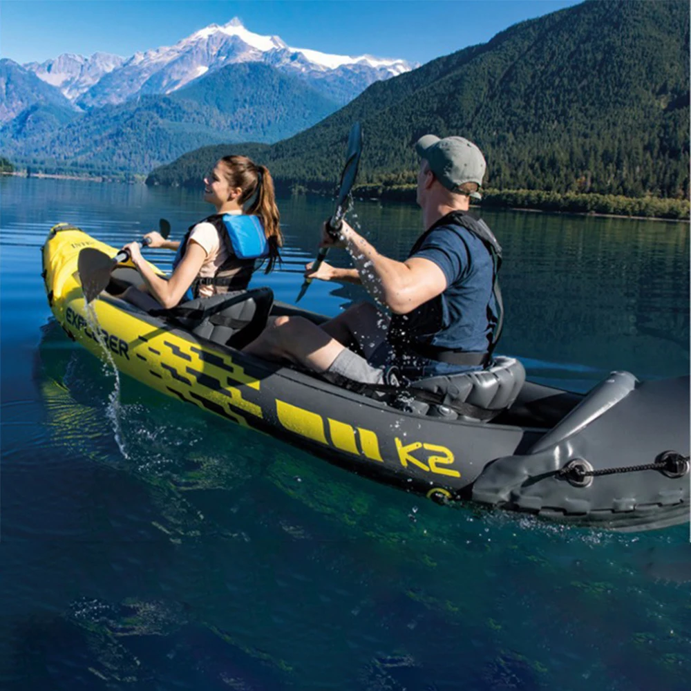 Надувная рыбацкая лодка на 2 человека спортивный каяк каноэ надувная из ПВХ плот