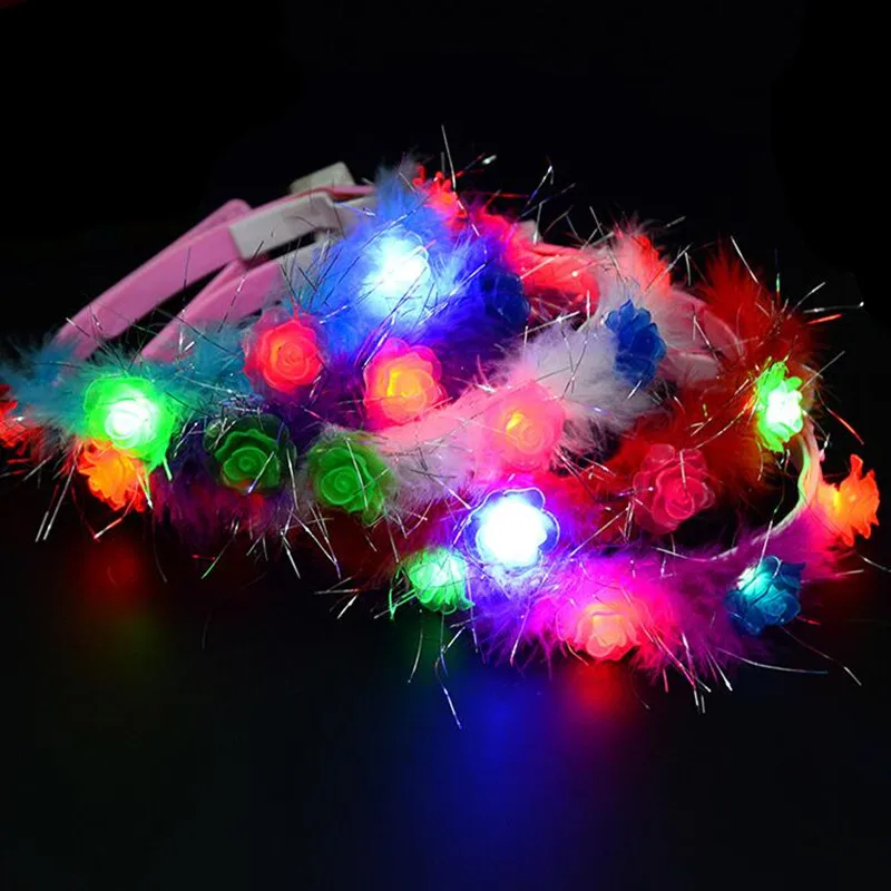 

12 Pieces LED Flashing Flower Hair Band Children's Luminous Headdress Christmas Party Wedding Birthday Gift Halloween Decor