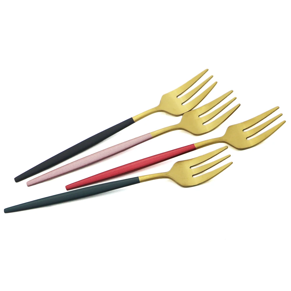 Набор из 6 цветных вилок для чая, кексов и закусок из матовой нержавеющей стали для столовых приборов, посуды и серебра для десертов и фруктов.