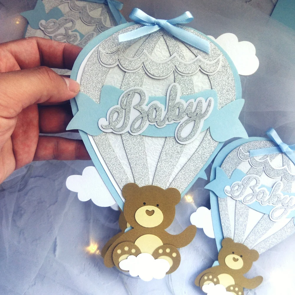 Плюшевый мишка приглашения на воздушный шар детский душ ручной работы|Открытки и