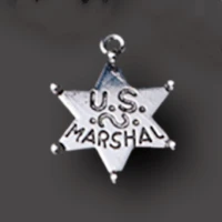8pcs silver color u s marshal badge six pointed star pendant necklace earring metal accessories diy charms jewelry carfts making