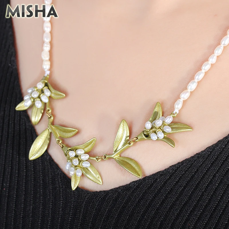 

MISHA Fashion Jewelry Sets For Women Handmade Natural Pearl Flower Design Chic Earrings And Necklace For Ladies Gifts 02484