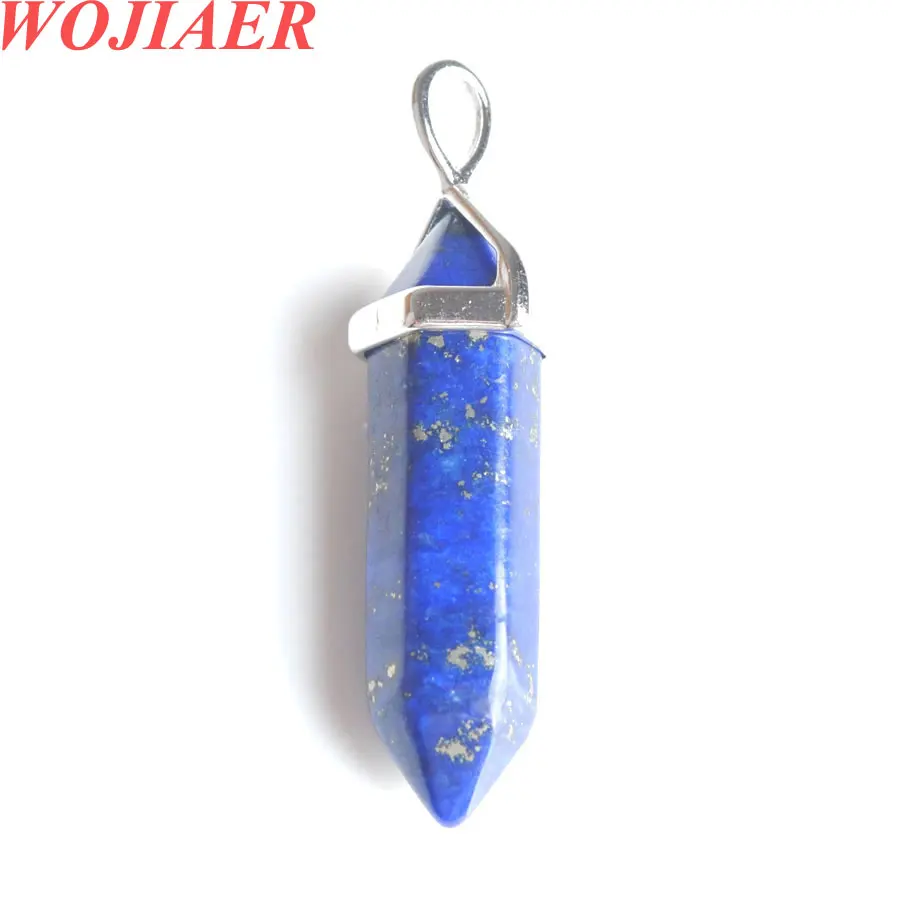 

WOJIAER Natural Stone Lapis Tiger Eye Crystal Hexagonal Pointed Pendants for Diy Jewelry Making Necklaces Accessories 5pc PBN303