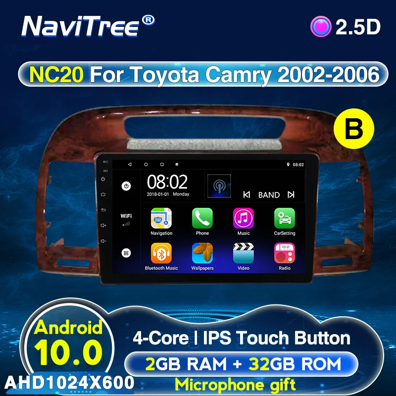 2din Android 10 0 2 ГБ 32 для Toyota Camry 5 XV 30 2001 2006 Автомобильный мультимедийный видеоплеер