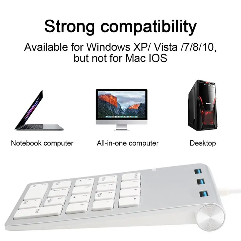 

USB Numeric Keypad 18 Keys with three USB3.0 Hub Number Accountant Mini Keyboard Wired Number Pad for Laptop Desktop PC