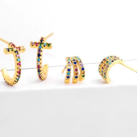 Крест многоцветные Латунные Микро паве cz цирконий кубический цирконий Висячие серьги-кольца медные позолоченные хрустальные шпильки jufh3