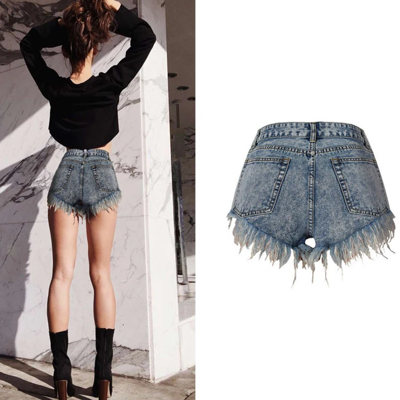

Летние рваные женские джинсовые шорты с бахромой и высокой талией, сексуальные тонкие шорты, Pantalones Feminino