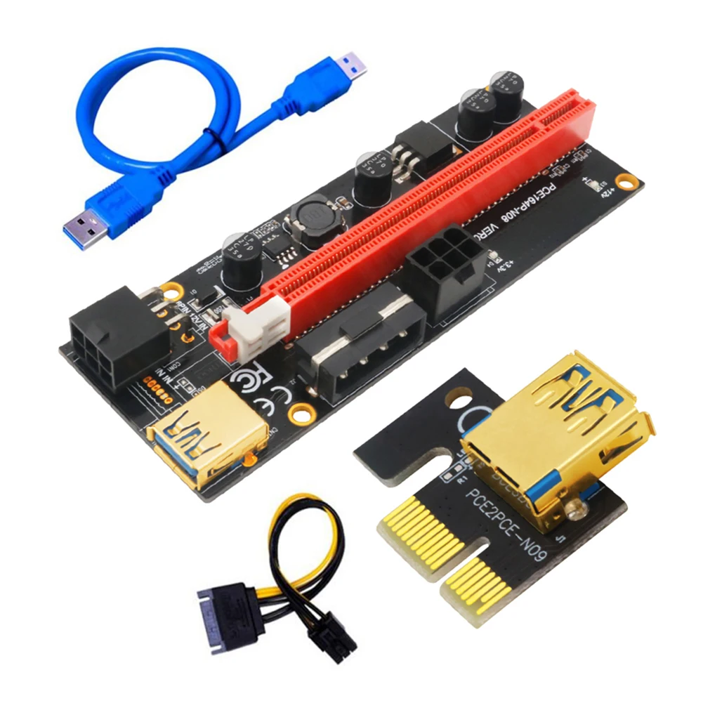 

PCI-E Riser Card 4 Capacitors PCI Express 1X to 16X GPU Adapter Converter for BTC Bitcoin Mining Miner Stable Power Supply