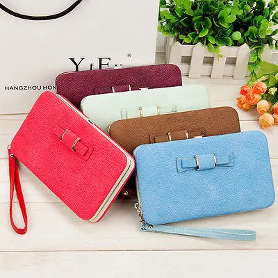 

Women Bowknot Wallet Long Purse Phone Card Holder Clutch Large Capacity Pocket