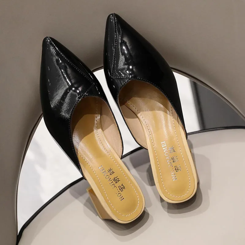 

Slippers Casual Cover Toe Shoes Slides Med Loafers Slipers Women Luxury Summer 2021 Basic Rubber PU Fashion Rome Fabric Hoof