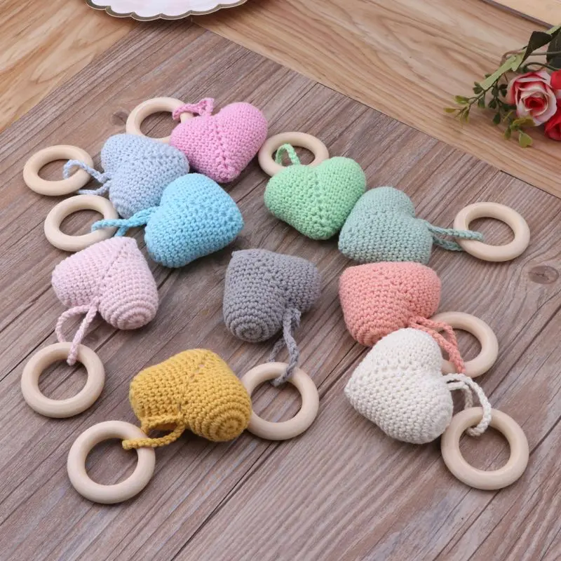 Baby Teether Crochet Wooden Ring Rattle For Products DIY Crafts Teething Amigurumi Toys | Мать и ребенок