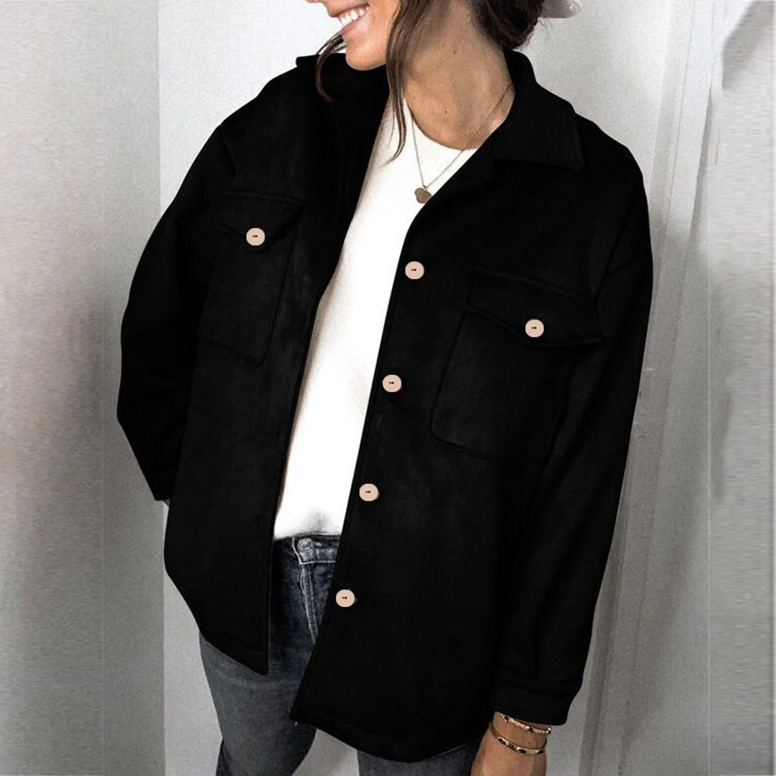 

Womens Jackets Winter Lapel Button Long Trench Coat Jacket Ladies Overcoat Outwear Mujer Chaqueta Coat Overcoat Warm Fluffy