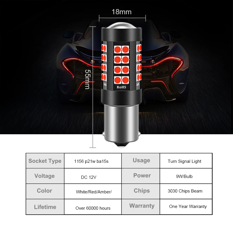 

ANMINGPU 1156 P21W PY21W BA15S Led 3030SMD 2X Signal Lamp Bay15d 1157 P21 5W Canbus Turn Signal Brake Light Backup Light 12V