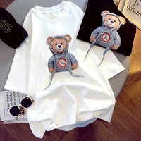 t shirt female 2021 spring summer and autumn brushed short sleeved print bear korean version top woman tshirts graphic tee