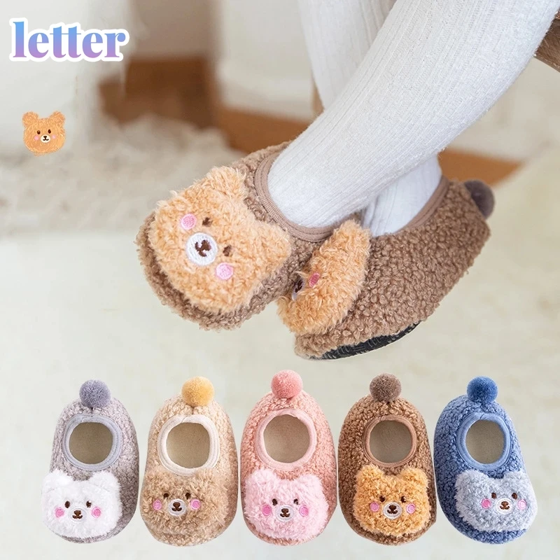 

Cute Bear Baby Socks Winter Warm Baby Shoes for Toddlers Newborn First Walkers Soft Sole Non-slip Boys Girls Floor Socks 0-18M