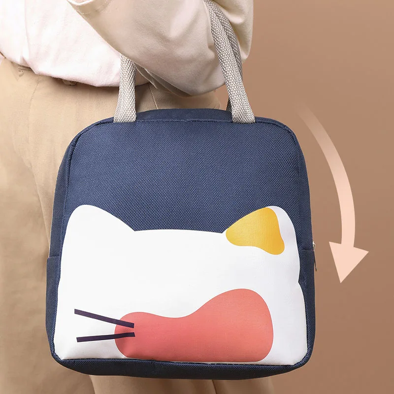 

1Pcs Canvas Handbag Bucket Cartoon Print Pattern Lunch Box Storage Bag Shopping Carrier Portable Picnic Travel Home Storage