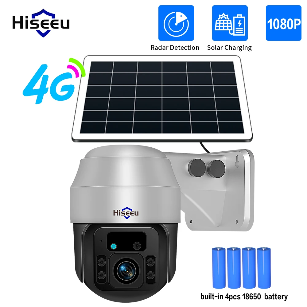 Hiseeu 4G sim карта ip камера на солнечной батарейке 1080P PTZ WiFi камеры видеонаблюдения