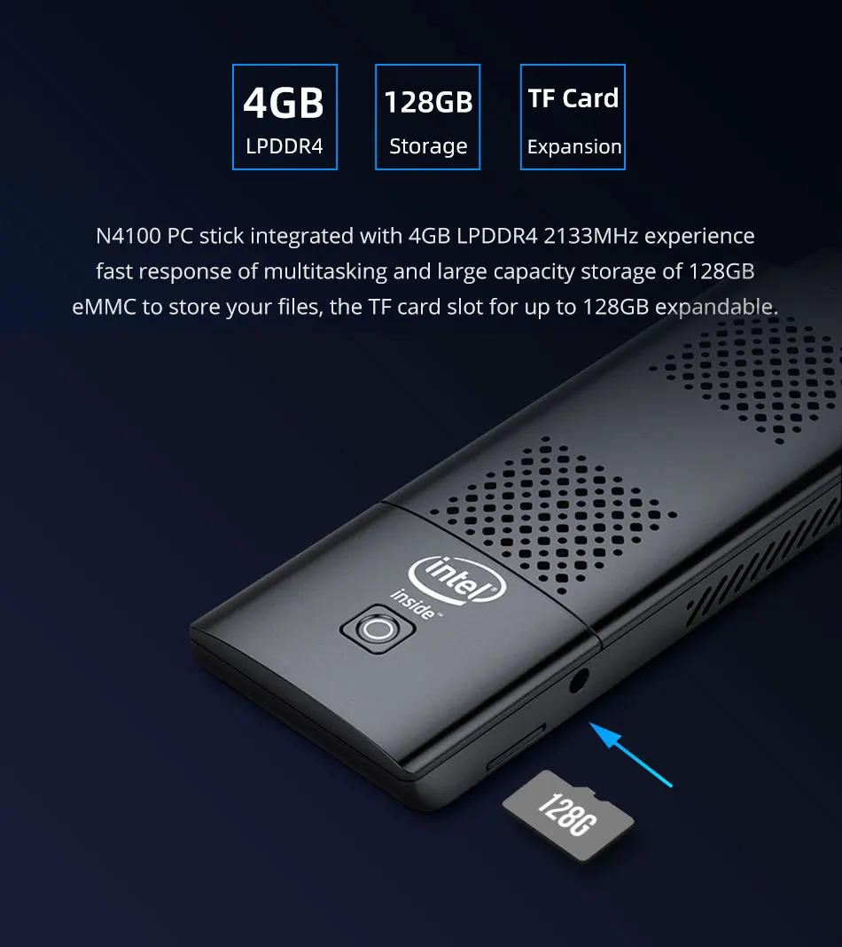 Super-Portable Mini PC Intel Celeron N4100 4GB LPDDR4 EMMC 4-Cores Windows 10 Cooling Fan Bluetooth 4.2 WiFi HDMI 2.0 Stick | Компьютеры и