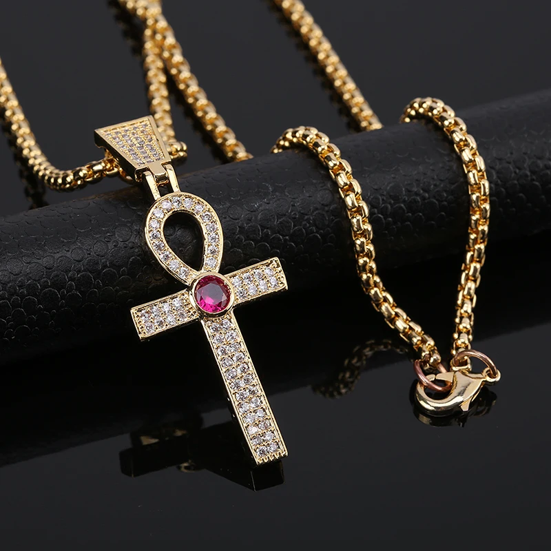 Кулон на АНКХ крест со сверкающим цирконием кулон из материала золото серебро