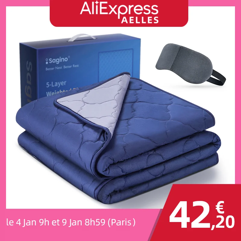 

Утяжеленное одеяло Sagino, 5-слойное одеяло из 100% хлопка для глубокого сна, для снятия стресса и беспокойства, сертифицированное, охлаждающее, s