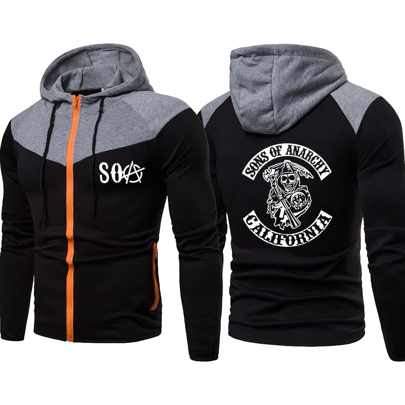 

Новинка 2021, мужская куртка SOA Sons of анархия, с принтом в виде черепа, Высококачественная Мужская спортивная куртка, повседневная мужская улич...