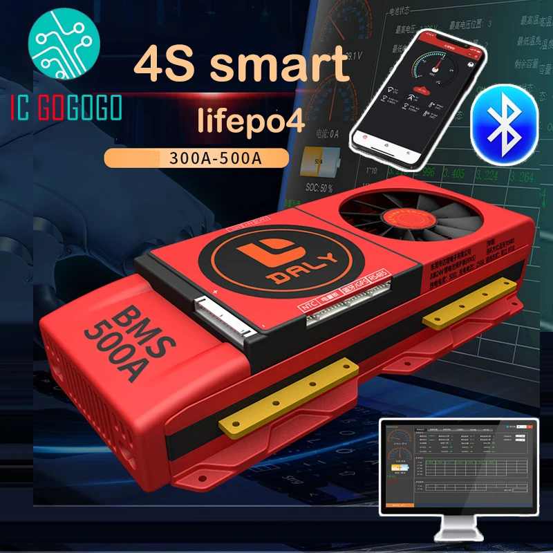 DALY Smart BMS с вентилятором 4S 12V Lifepo4 литиевая батарея Защитная плата 80A 100A 150A 200A 300A 400A