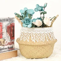 hanging wicker basket bellied baskets household storage baskets feather decoration tassel storage basket pot garden flower vase