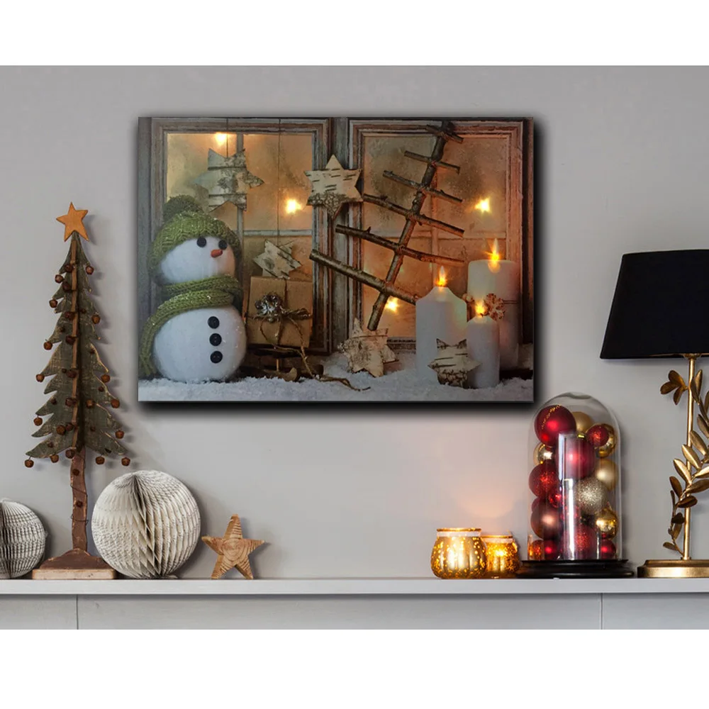 Светодиодный на холсте настенный Декор Светильник ed свечи с рождественским