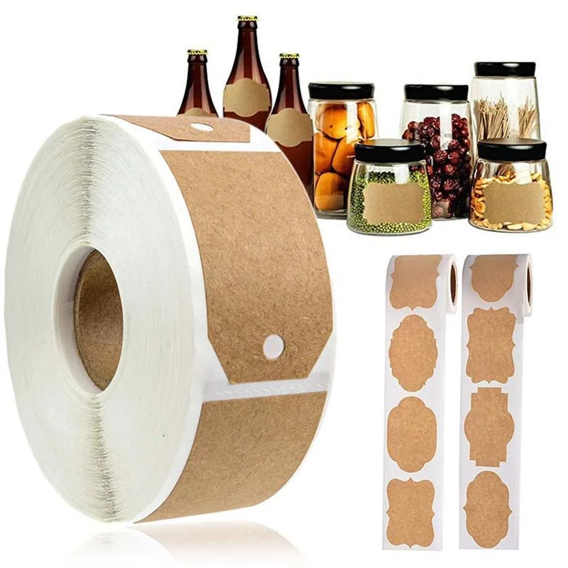 

300pcs/roll Brown Label Stickers Reusable Waterproof Stickers for Containers Jars Spice Glass Organizers Adhesive Stickers