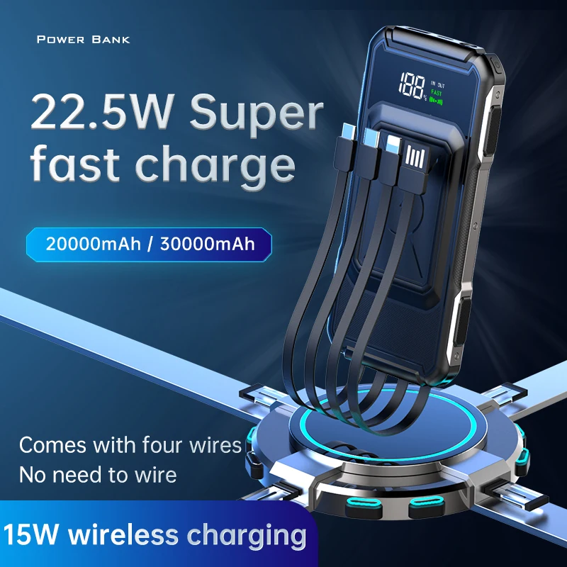 15w fast qi wireless charger power bank 30000mah 22 5w qc pd 3 0 fast charging powerbank for iphone 12 huawei xiaomi poverbank free global shipping