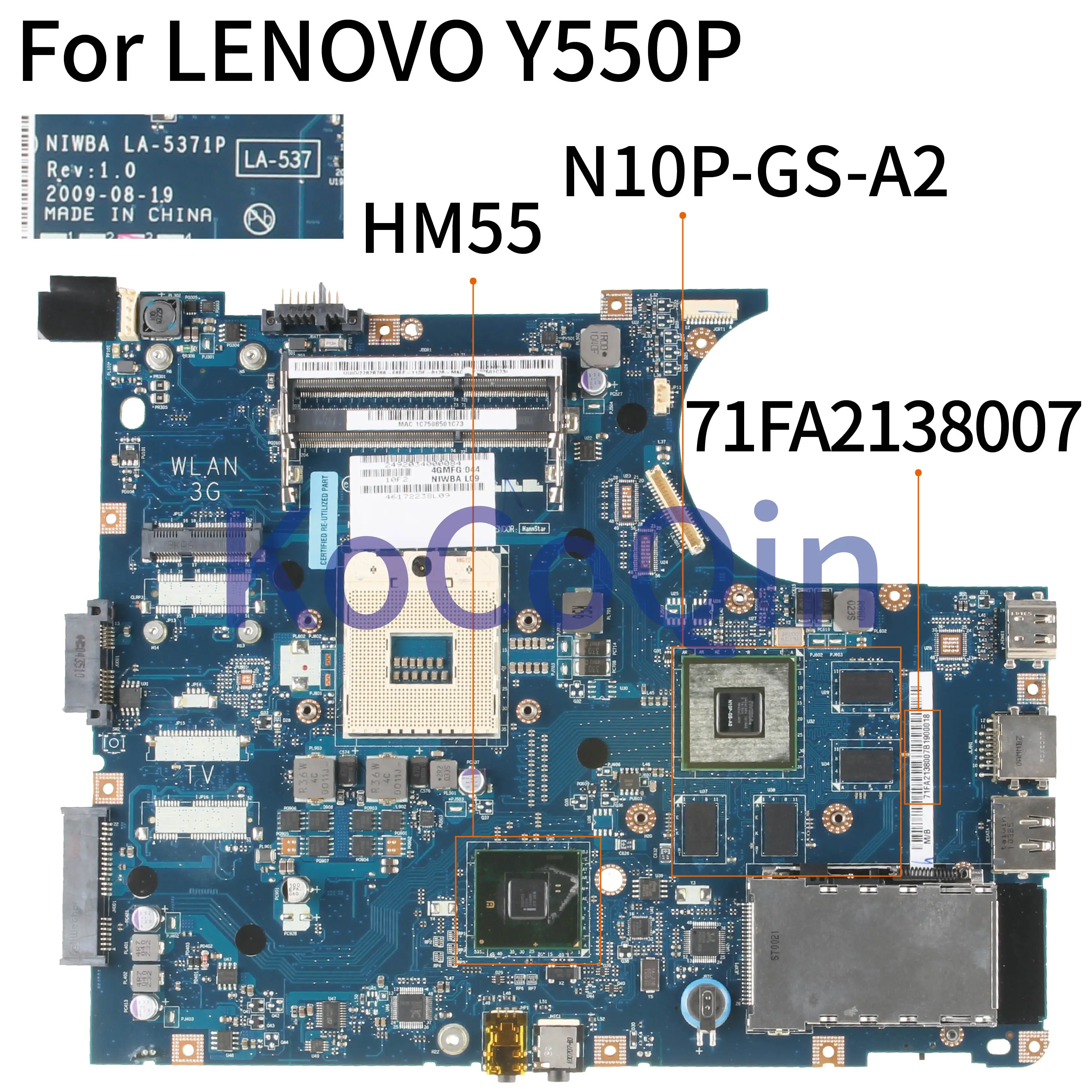 Материнская плата для ноутбука LENOVO Y550P, модель 71FA2138007 HM55, материнская плата для ноутбука