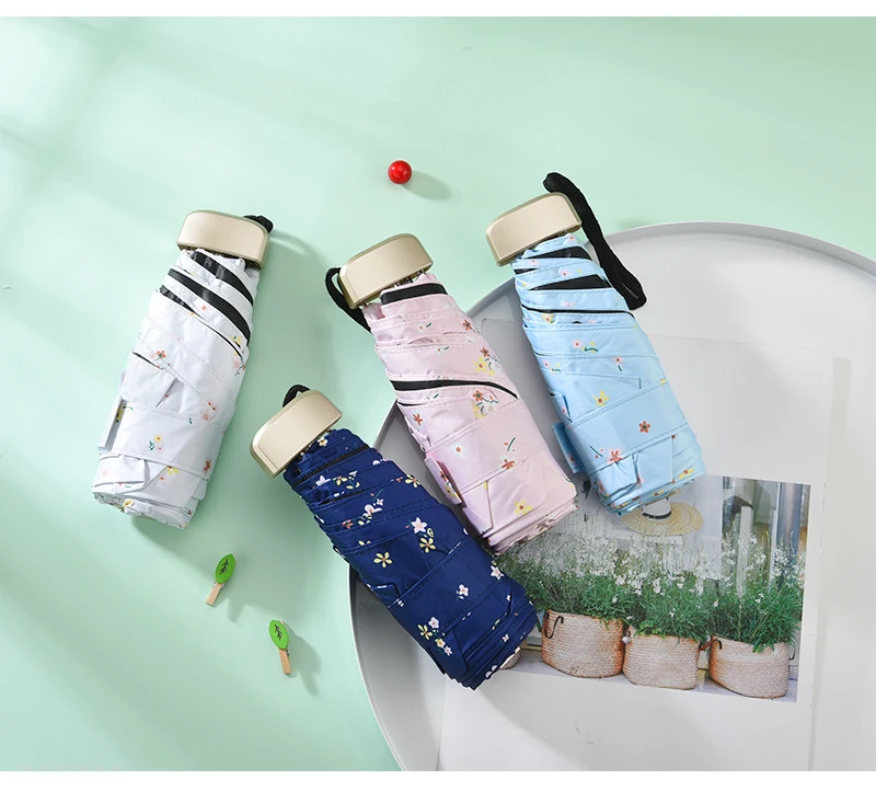 Мини-зонт Карманный ультралегкий с защитой от УФ-лучей и цветами | Дом сад