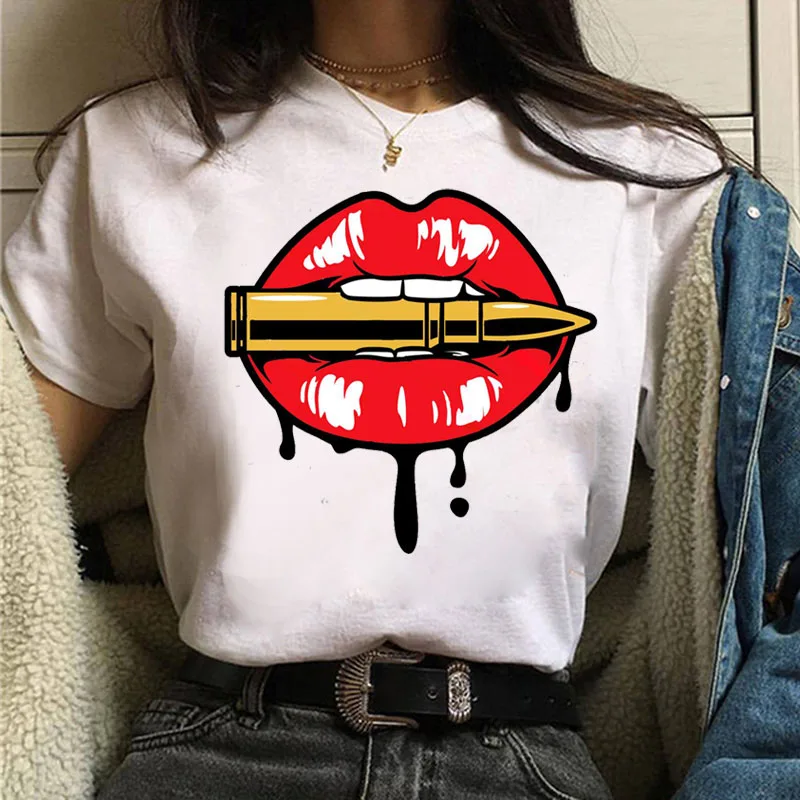 

2021 new aesthetic Pink Leopard Print Lips Fashion Women's T-shirt Ladies White Tee Shirt Short Sleeve Female Harajuku Tops